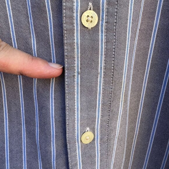 Chaps Ralph Lauren Mens Long Sleeve Button-Up Gray Blue White Striped Shirt XL - Picture 5 of 10